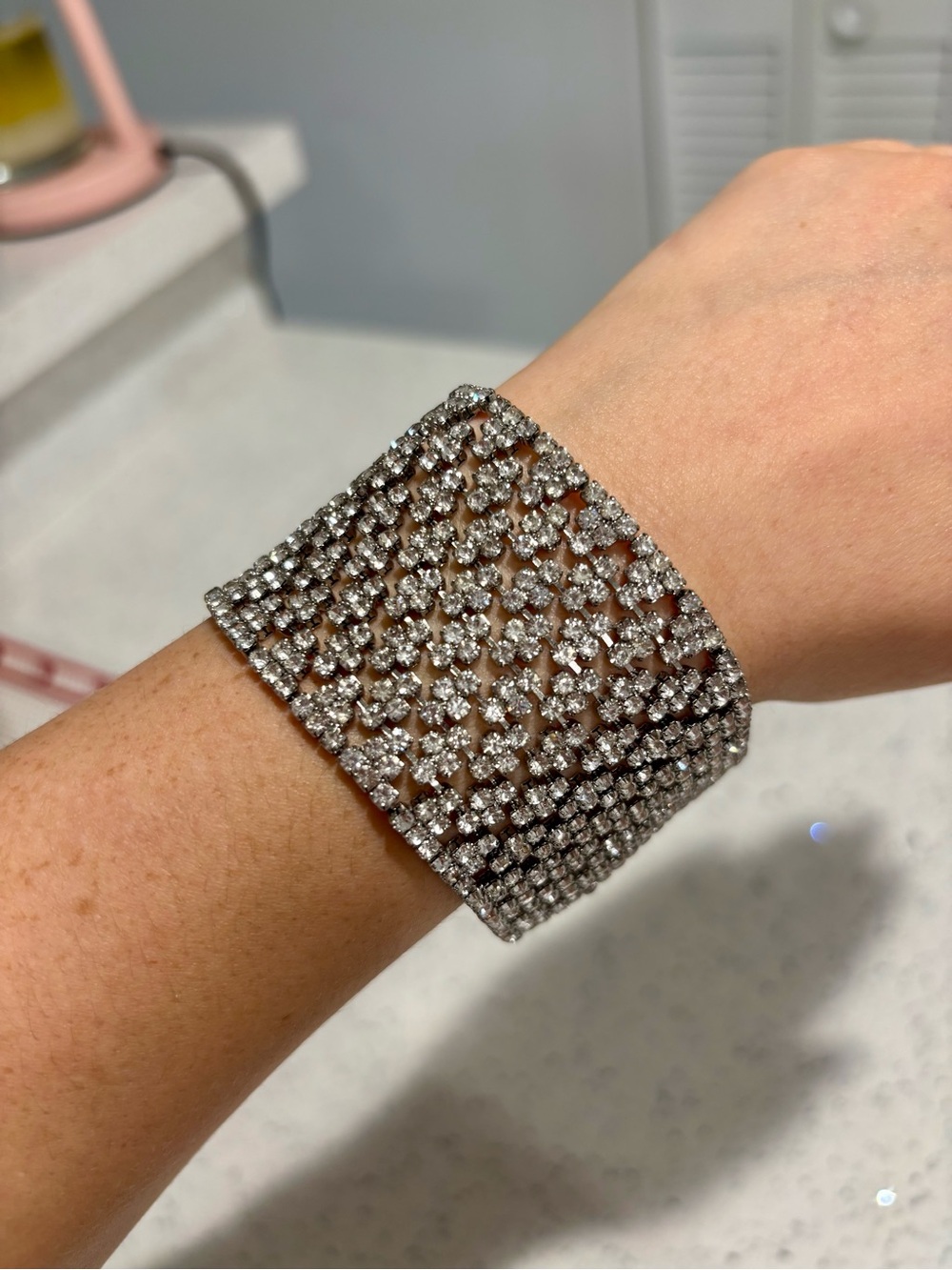 New INC International Concepts Silver Rhinestone Wide Cuff Bracelet